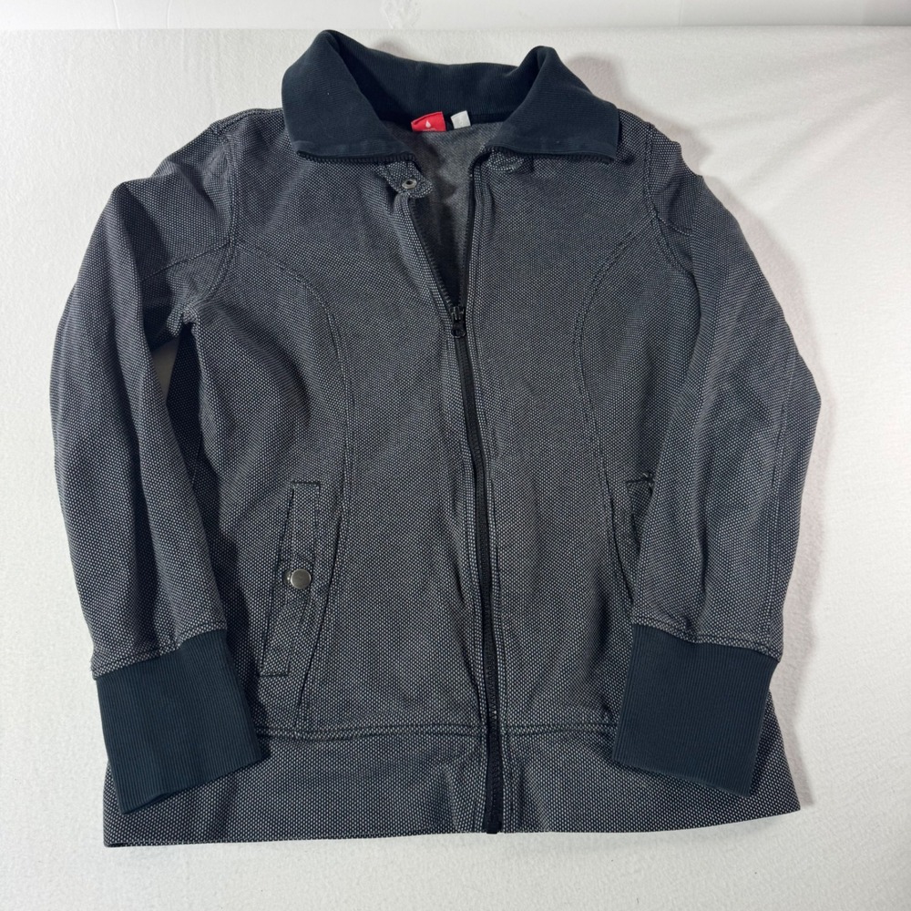 Puma Track Jacket Womens XL Gray White Knit Full Zip Ribbed Long Cuff 560381